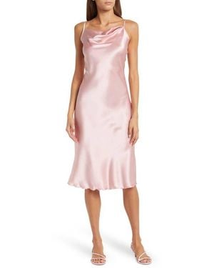Bebe Satin Cowl Neck Midi Dress - Pink