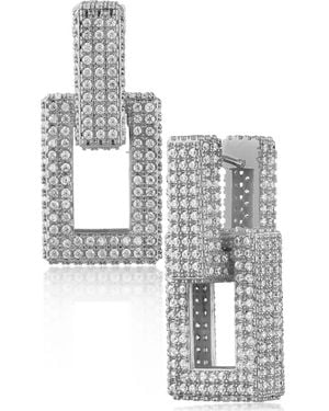 CZ by Kenneth Jay Lane Cz Pave Box Link Drop Earrings - Metallic