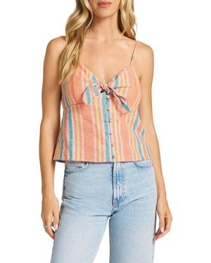 Matty M Striped Linen Blend Tie Front Camisole - Blue