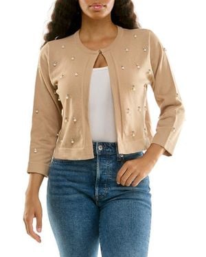 Nina Leonard Rhinestone & Imitation Pearl Bolero - Blue