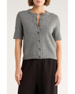 French Connection Short Sleeve Button-Up Cardigan - Gray
