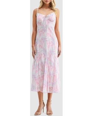 Lush Sweetheart Tie Neck Midi Dress - Pink