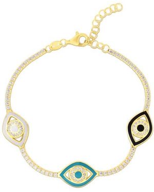Sphera Milano 14K Plated Sterling & Cz Evil Eye Bracelet - Metallic
