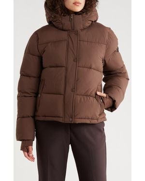 BCBGeneration Missy Hooded Water Resistant Crop Puffer Jacket - Brown