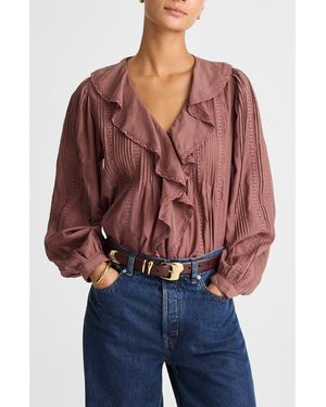 Madewell Lace Insert Ruffle Pintuck Long Sleeve Top - Red