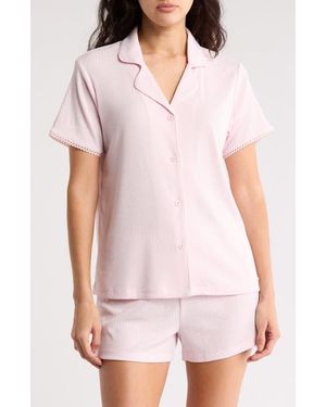 Tahari Rib Pointelle Short Pajamas - Pink