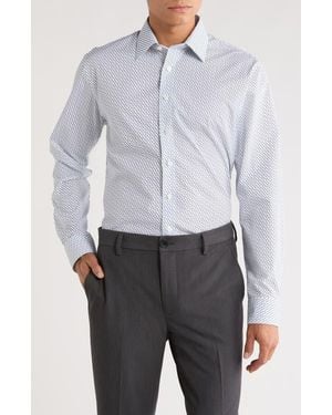 Nordstrom Rack Trim Fit Geometric Daisy Non-Iron Dress Shirt - Blue