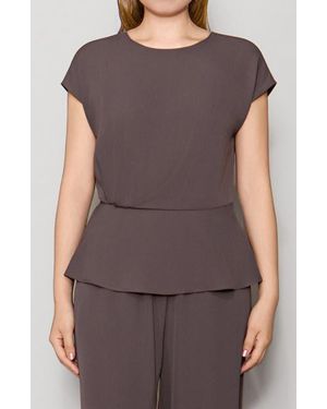 MELLODAY Short Sleeve Gathered Peplum Top - Gray