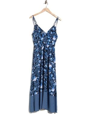 Ellen Tracy Floral Strappy Challis Midi Dress - Blue