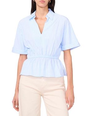 1.STATE Johnny Collar Gathered Waist Top - White