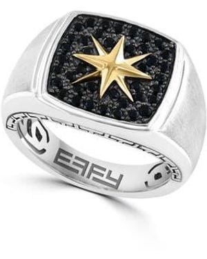 Effy Sterling & 14K Sapphire Star Signet Ring - Black