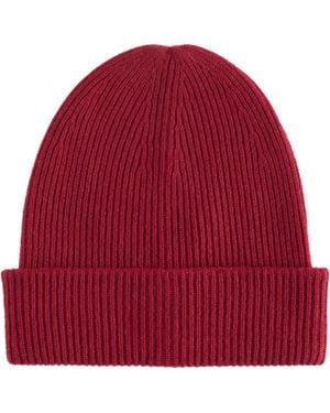 Amicale Ribbed Cashmere Double Cuff Beanie - Red