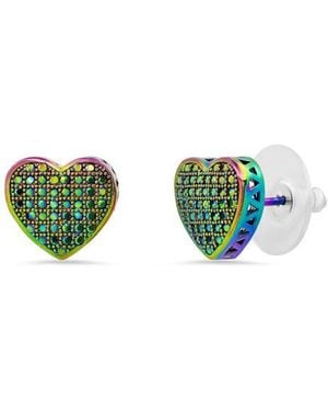 Steeltime Hmy Jewelry Pave Simulated Diamond Heart Stud Earrings - Green