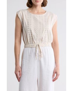 Elan Metallic Drawstring Hem Cover-Up Tank - White