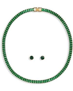 Tasha Tennis Necklace & Stud Earrings Set - Green