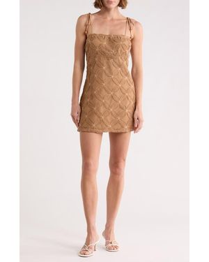 Beivy Floral Open Stitch A-Line Minidress - Brown