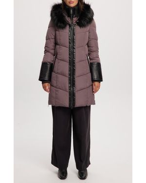 Noize Priya Water Resistant Mixed Media Parka With Faux Fur Trim - Multicolor