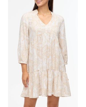 Ellen Tracy Floral Tiered Babydoll Dress - White