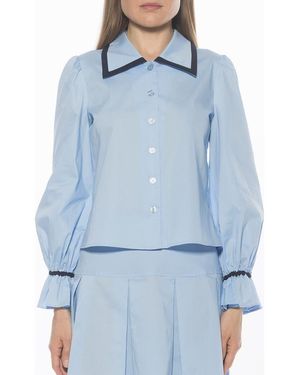 Alexia Admor Shannan Tipped Collar Button-Up Shirt - Blue