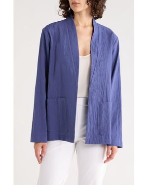 Eileen Fisher High Collar Stretch Organic Cotton Jacket - Blue