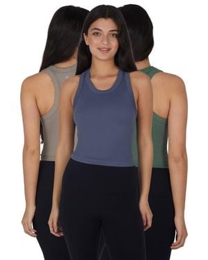 90 Degrees 3-Pack Seamless Crop Tanks - Blue