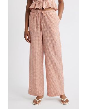 Wayf X Styled By Coco! Nina Gingham Seersucker Straight Leg Pants - Pink