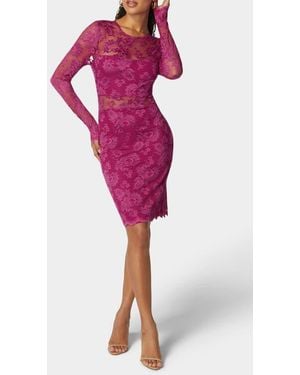 Bebe Lace Long Sleeve Cocktail Dress - Purple