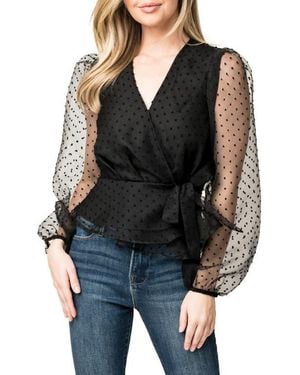 Gibsonlook Velvet Dot Organza Wrap Top - Black