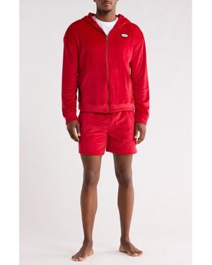 ENZOS INACTIVE WEAR Velour Short Pajamas - Red