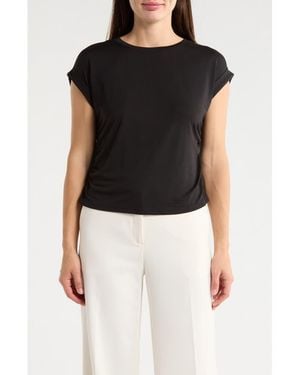 Tahari Cuffed Short Sleeve Ruched T-Shirt - Black