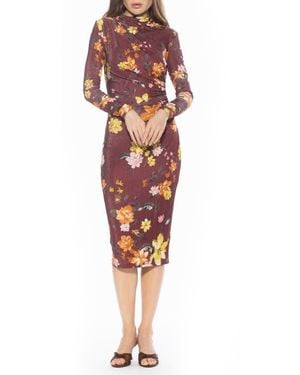 Alexia Admor Kim Bodycon Long Sleeve Midi Dress - Red