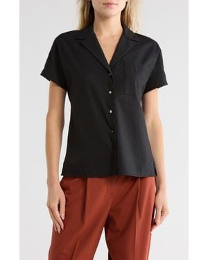Theory Ralfinn Short Sleeve Seersucker Button-Up Shirt - Black