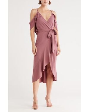 Go Couture Cold Shoulder Wrap Dress - Purple