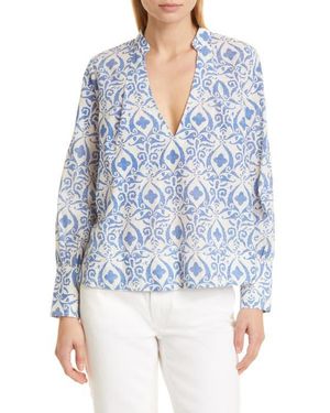MILLE Freya Floral Embroidered Cotton Top - Blue