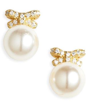 Argento Vivo Cubic Zirconia Bow Faux Pearl Stud Earrings - Metallic
