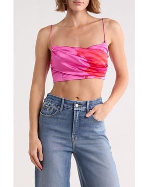 GOOD AMERICAN Satin Draped Crop Top - Blue