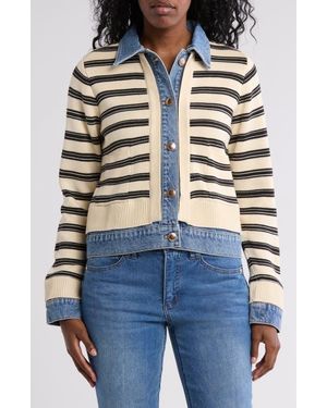Democracy Stripe Mixed Media Jacket - Blue