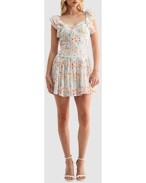 Lush Flutter Sleeve Dropwaist Minidress - Multicolor