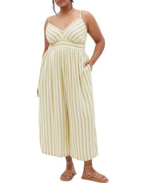 City Chic Lara Stripe Jumpsuit - Yellow
