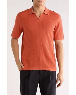 Bugatchi Johnny Collar Ribbed Cotton & Silk Polo Sweater - Red