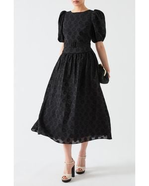 LK Bennett Esmerelda Puff Sleeve Fit & Flare Midi Dress - Black