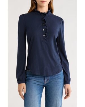 Caslon Ruffle Detail Henley Shirt - Blue