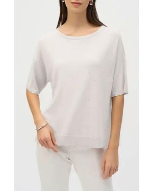 Joseph Ribkoff Beaded Short Sleeve Knit Top - Gray