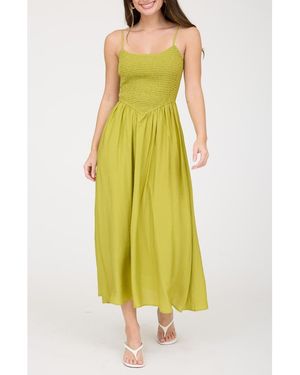 Blu Pepper Smocked Midi Dress - Yellow