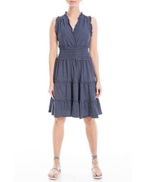 Max Studio Sleeveless Short Smocked Dress - Blue