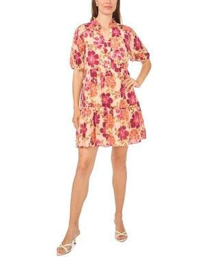 Halogen® Floral Short Sleeve Tiered Dress