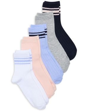 Nordstrom Rack Varsity Stripe Assorted 5-Pack Crew Socks - Blue