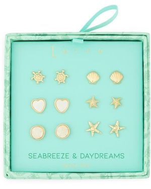 Leith Seabreeze & Daydreams Set Of 6 Sealife Stud Earrings - Green