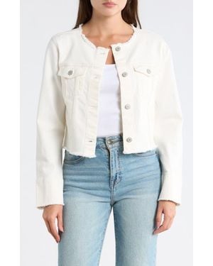 Lucky Brand Collarless Crop Denim Trucker Jacket - Natural