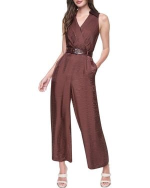 DKNY Sleeveless Belted Jumpsuit - Red
